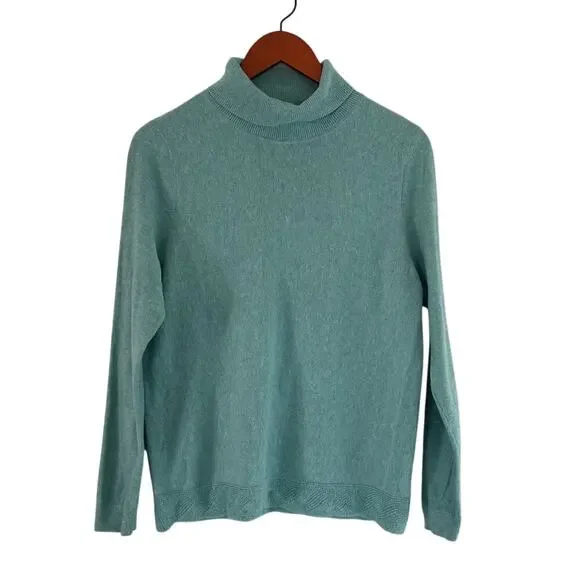 Talbots Seafoam Green Cotton Blend Turtleneck Knit Sweater, Preppy, Y2K, MP