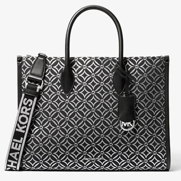 Michael Kors Mirella Medium Metallic Logo Jacquard Tote Bag