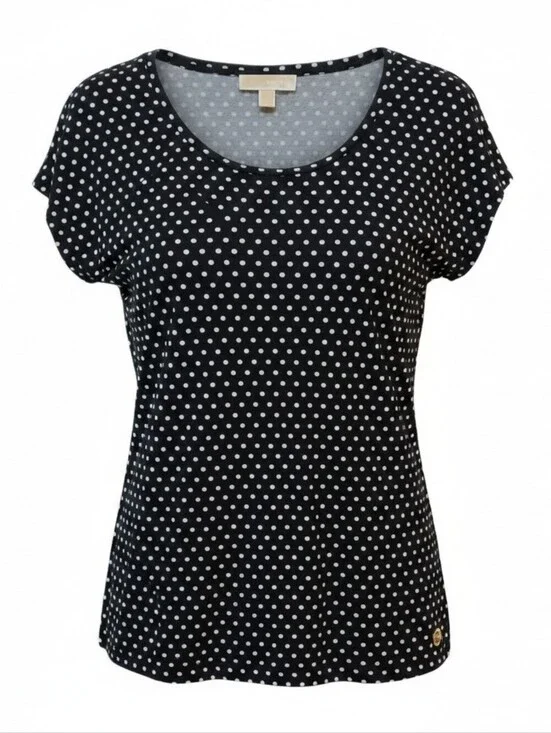 Michael Kors - Black Hi/Lo Blouse With White Poke dots, Flutter Sleeves,