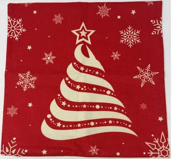 Christmas Styiized White Tree on Red Background Decorative Burlap Pillow Cover