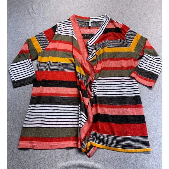 Dearcase Striped Cardigan Womens XL Multi Color Open Front Waterfall Knit Flowy