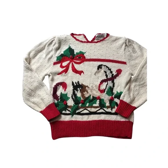 Marisa Christina Womens M Knit swan‎ goose Holly Christmas Sweater vintage 90s