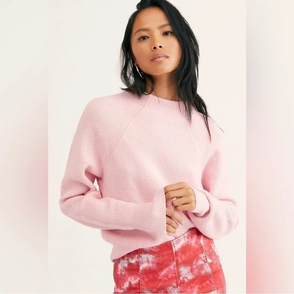 Free People Pink Ribbed Mockneck‎ Sweater