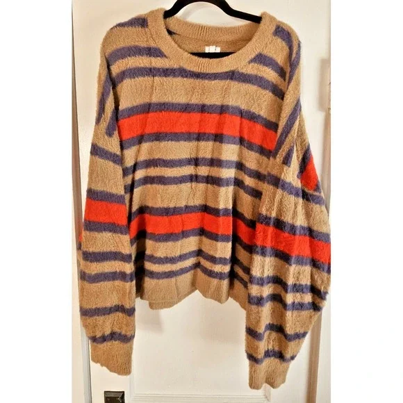 aerie Flurry crw‎ sweater striped Cappuccino woman Sz XL
