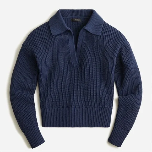 J. Crew Collared Cotton Beach Sweater Navy Blue Medium