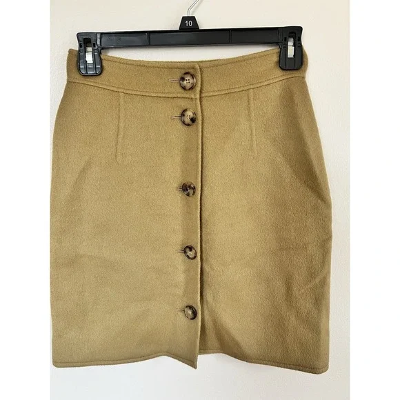 Michael Kors Skirt Women 2 Camel Tan Button‎ Front Wool Blend Mini Made In Italy