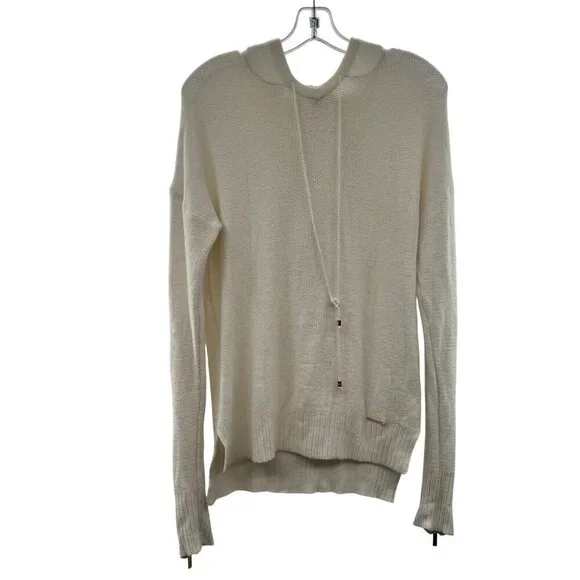 Michael Kors Women's Hooded Sweater Long Sleeve Zip Cuff Cream Size Medium