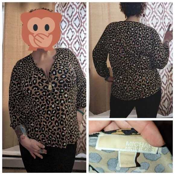 Michael Kors Size XL Animal Print 3/4 Sleeve‎ Blouse