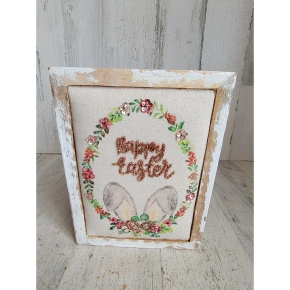 Happy Easter Bunny egg bead embroidered box home decor spring