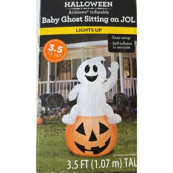 Gemmy Halloween Airblown Inflatable Baby Ghost Pumpkin 3.5 Ft Lighted Open Box!