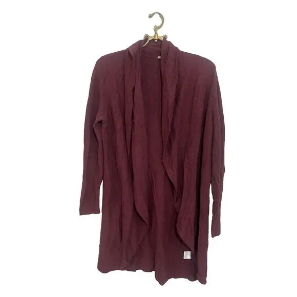 Eileen Fisher‎ Sz M Open Front Long Duster Cardigan Linen Cotton Viscose Maroon