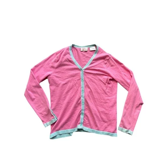EP Pro Pink Mint Green Trim V-Neck‎ Golf Cardigan Sweater Womens Medium