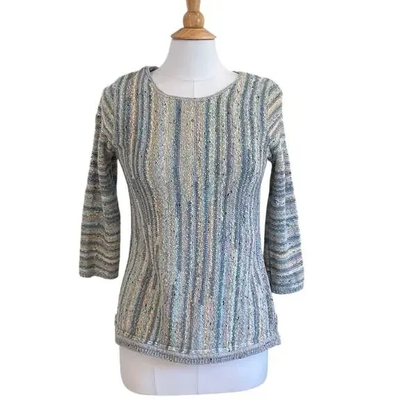 J. Jill Multicolor Cotton Blend Striped 3/4 Sleeve Sweater, Beach Boho, Size XS