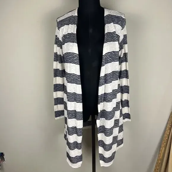 Renee‎ C Open Cardigan Lightweight Black Cream Cardigan Small Duster USA