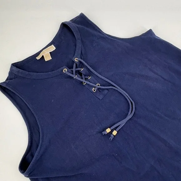 MICHAEL KORS Navy‎ Blue Lace Up Sleeveless Tunic Top Women's Size L