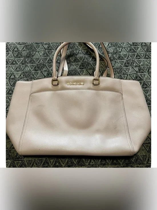 Michael Kors Leather Tote in Light Taupe