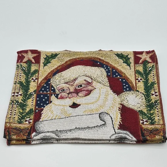 Santa Claus Holiday Tapestry Placemats in Red and Gold - Set of 4