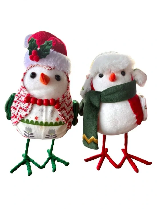 2025 Holiday Time Christmas Bird Tabletop Decoration Set of 2 Snowbirds