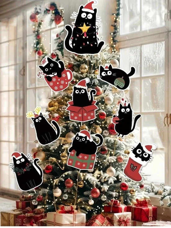 Black Cat Christmas Tree Decoration 9 Piece New in Package