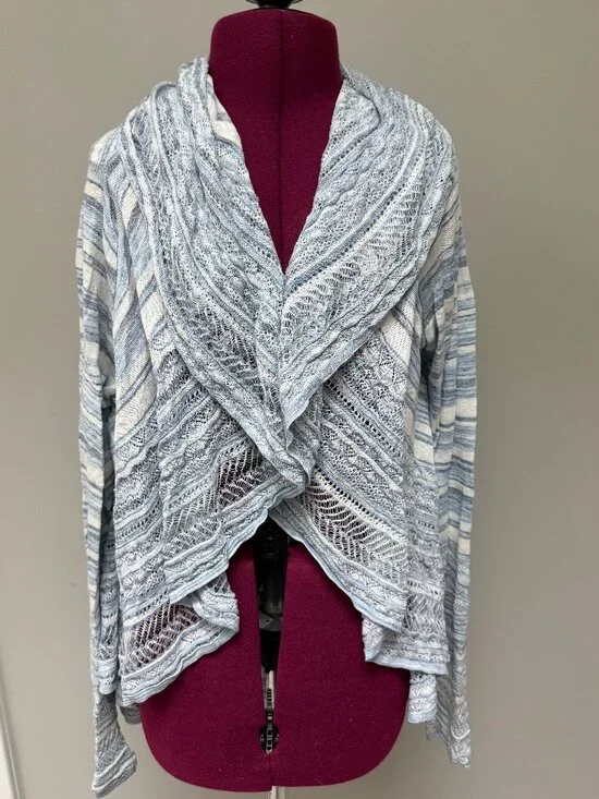 Knitted & Knotted Cotton Crochet Lightweight Wrap Sweater Size M