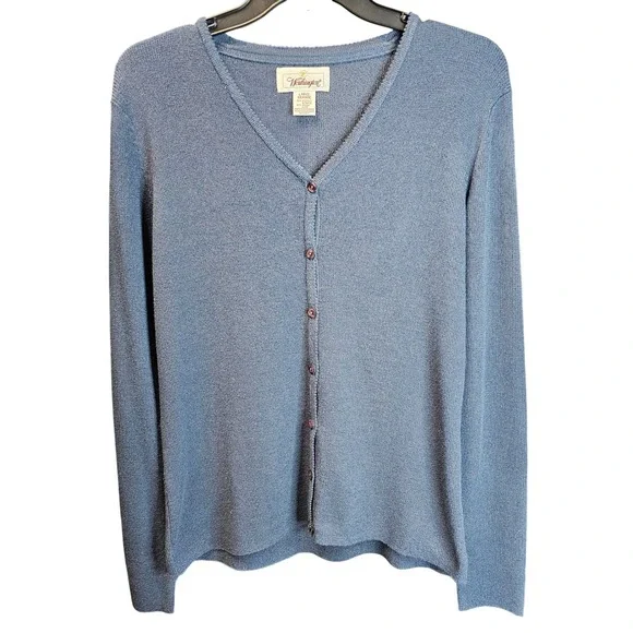 VTG Worthington Blue V-Neck Button Front Cardigan Sweater Womens‎ Large
