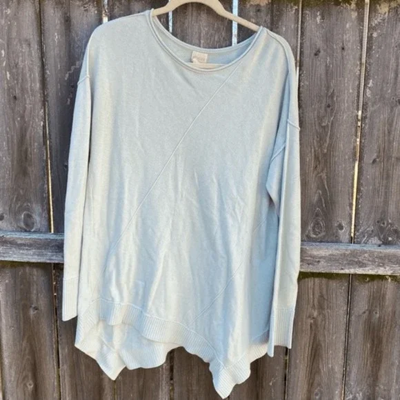 Chicos‎ Light Green Asymmetrical Sharkbite Cashmere Blend Tunic Sweater Large