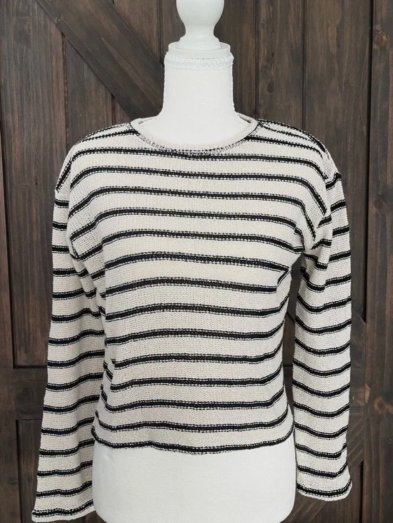 Zara Striped Knit Sweater Small Black Cream Breton French Girl Lightweight