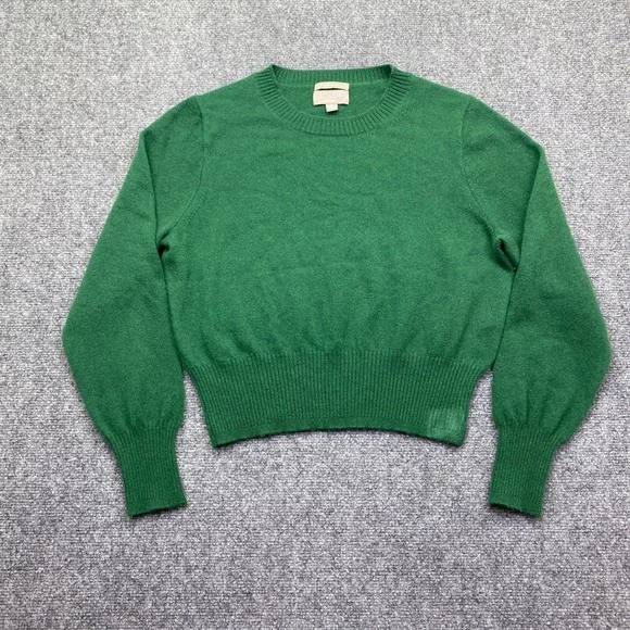 J.Crew Cashmere Cropped Fit Sweater Green Crewneck Balloon Sleeve Sz L Boho