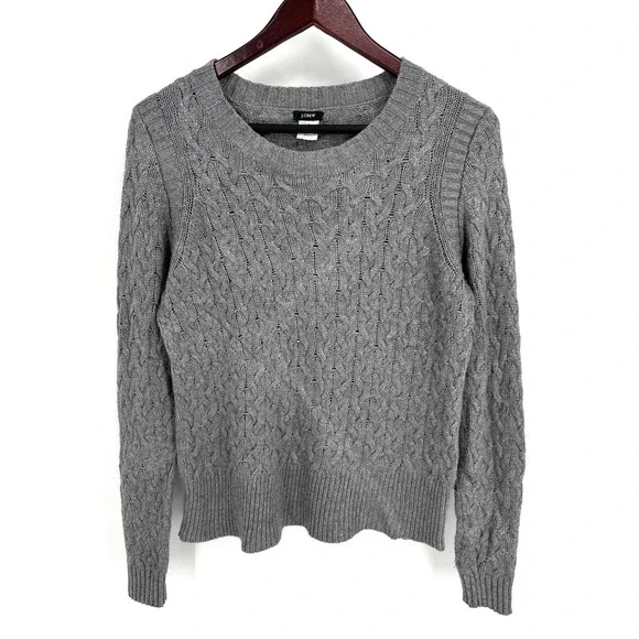 Vintage J Crew‎ Cable Knit Sweater Women L Wool Angora Rabbit Hair Gray Preppy