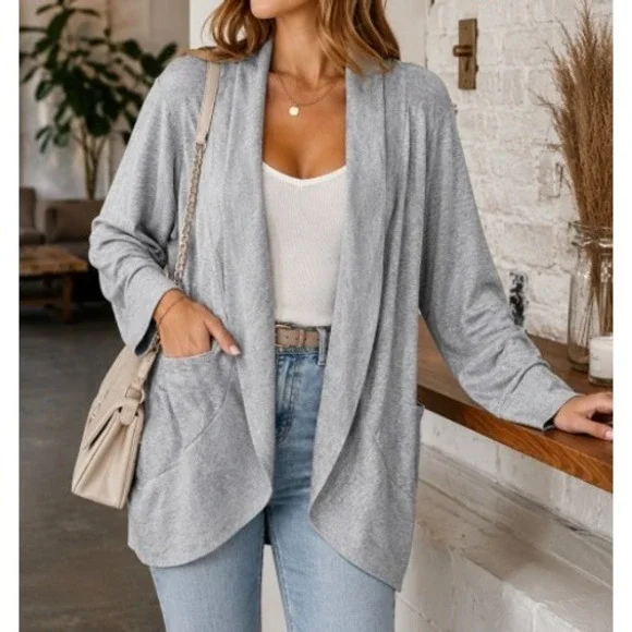 Verve Ami Womens 3X Heather Grey Open Front Shawl Collar Cardigan Sweater