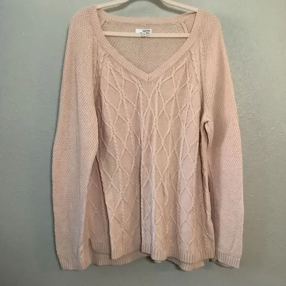 Sonoma Pink Cable Knit Comfy Cozy Preppy Winter Casual V Neck Sweater‎ XXL