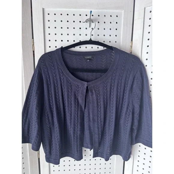 Talbots Women's‎ XL Navy Blue Open Weave Knit 1 Hook Shoulder Shrug Sweater