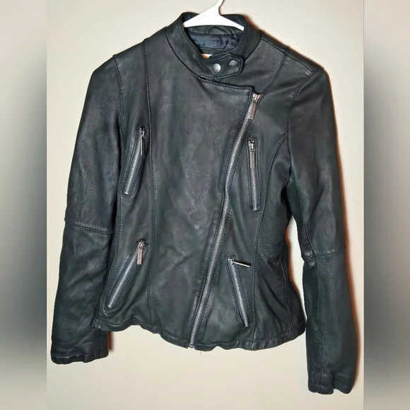 Women's Michael Kors‎ Leather Moto Biker Chic Emo Chic Full Zip Jacket, Small