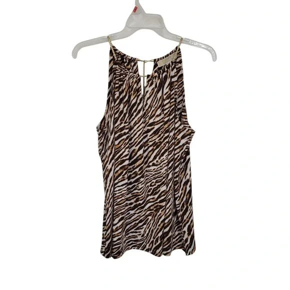 Michael Kors Halter Top Large Tiger Animal Print Gold‎ Chain Strap Brown White