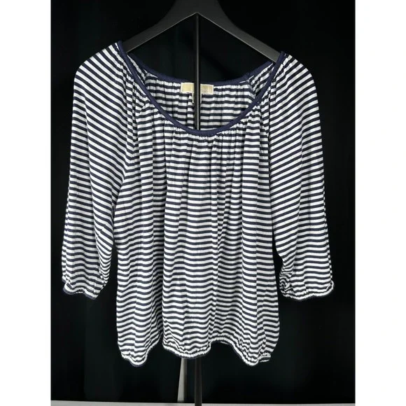 Michael Kors Navy White Striped 3/4 Sleeve Top‎ Plus Size 2X  Workwear Blouse