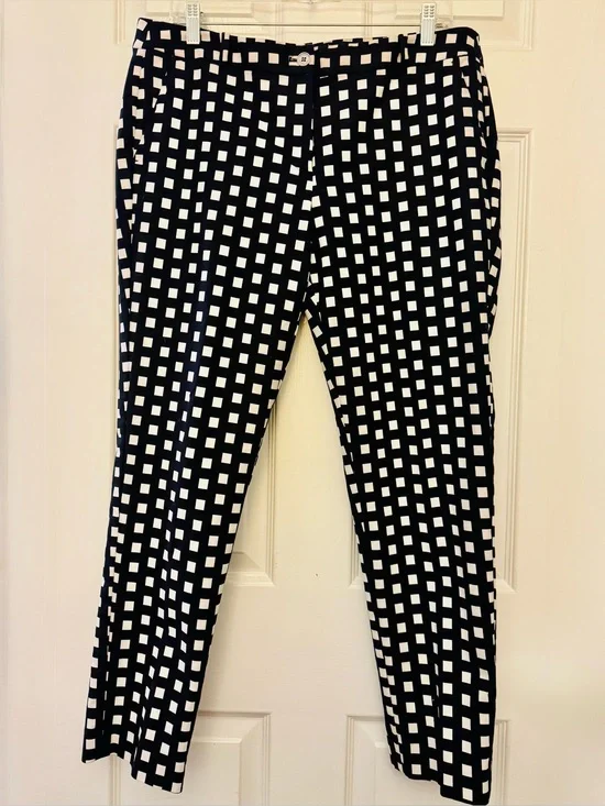 Michael Kors Women’s Straight Leg Ankle Pants Black and White Geometric Size 12