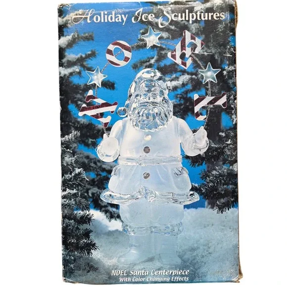Heritage Mint Holiday Ice Sculptures 21in NOEL Santa Centerpiece Color Changing