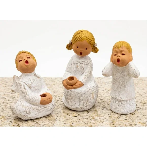 Vintage Jullar Terra Cotta Angel Figurines / Candle Holders, 4.5-6