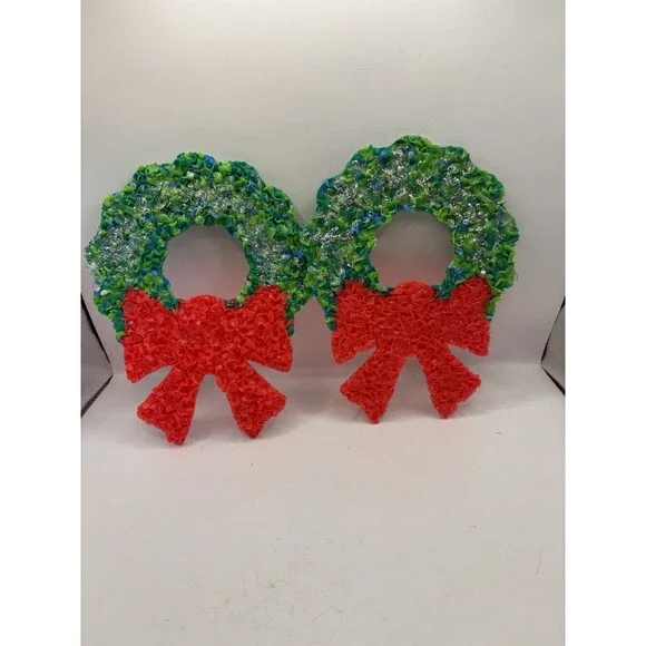 Vintage Set Of 2 Plastic Popcorn Wreathes Red Bow 8”X6”