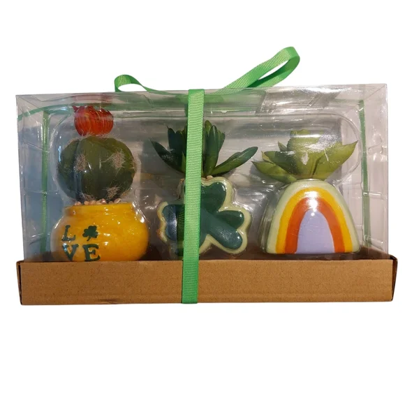 St Patrick's Day Set of Decorative Succulent Planter Accents Set Of 3 NEW