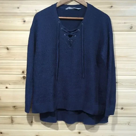 Athleta Womens Sweater Small Blue‎ Sunset Lace Up 596425