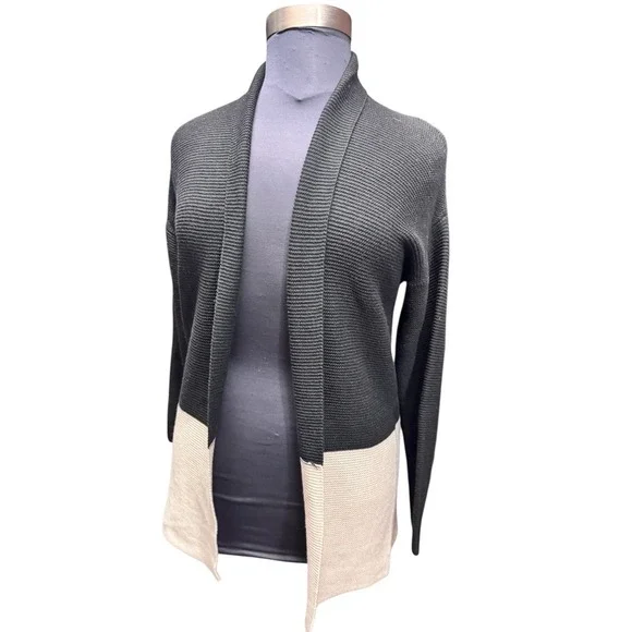 KERISMA Colorblock Open Front Cardigan Sweater Black Beige S/M minimalist‎ basic