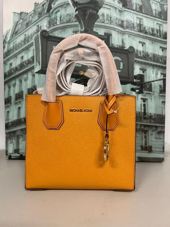 Michael Kors Mercier Yellow Pebbled Leather Handbag 35S1GM9M2L