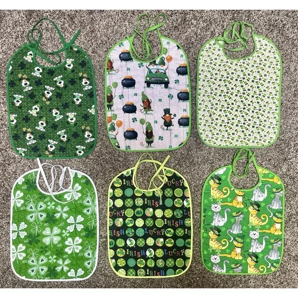 Lot Of 6 Quilted‎ Handmade St. Patrick's Day Baby Bibs Large Size 12