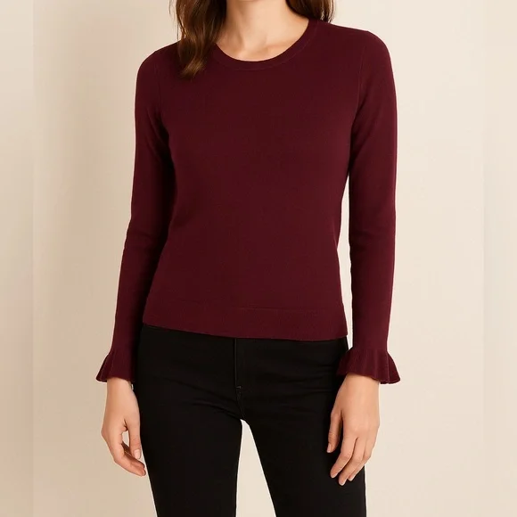 Nanette‎ Lepore  Plum Burgundy Crew Neck Sweater medium extra fine merino wool