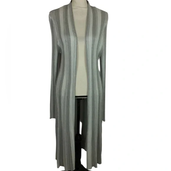 INC International Concepts Silver Metallic Stripe Ribbed Knit Duster Cardigan