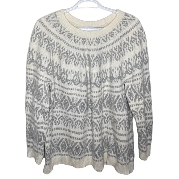 J Jill cotton blend textured fair isle Nordic sweater size XL