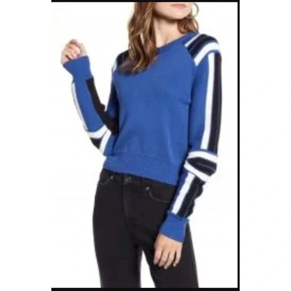 REBECCA MINKOFF Blue‎ Knit Sweater Size M Colorblock Stripe Long Sleeve