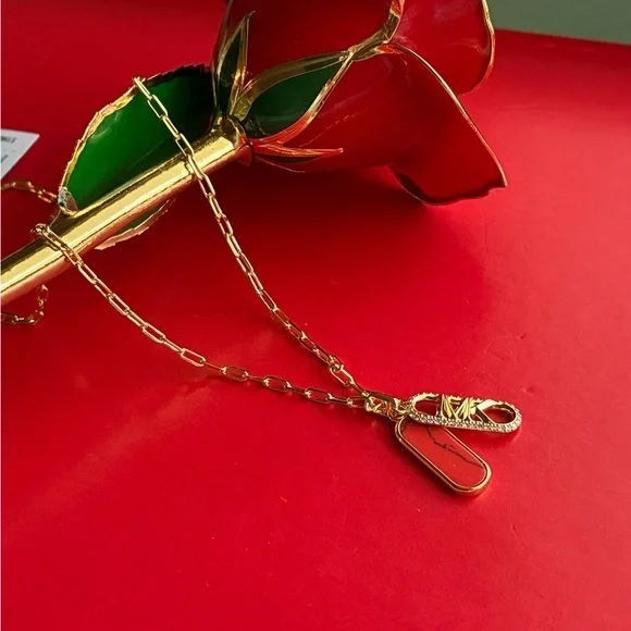 Michael Kors Necklace,Michael Kors Gold Chain Necklace with Logo Pendant
