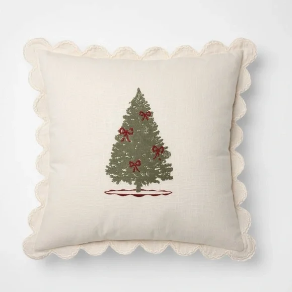 Studio McGee Holiday Tree Throw Pillow with Scalloped Edges